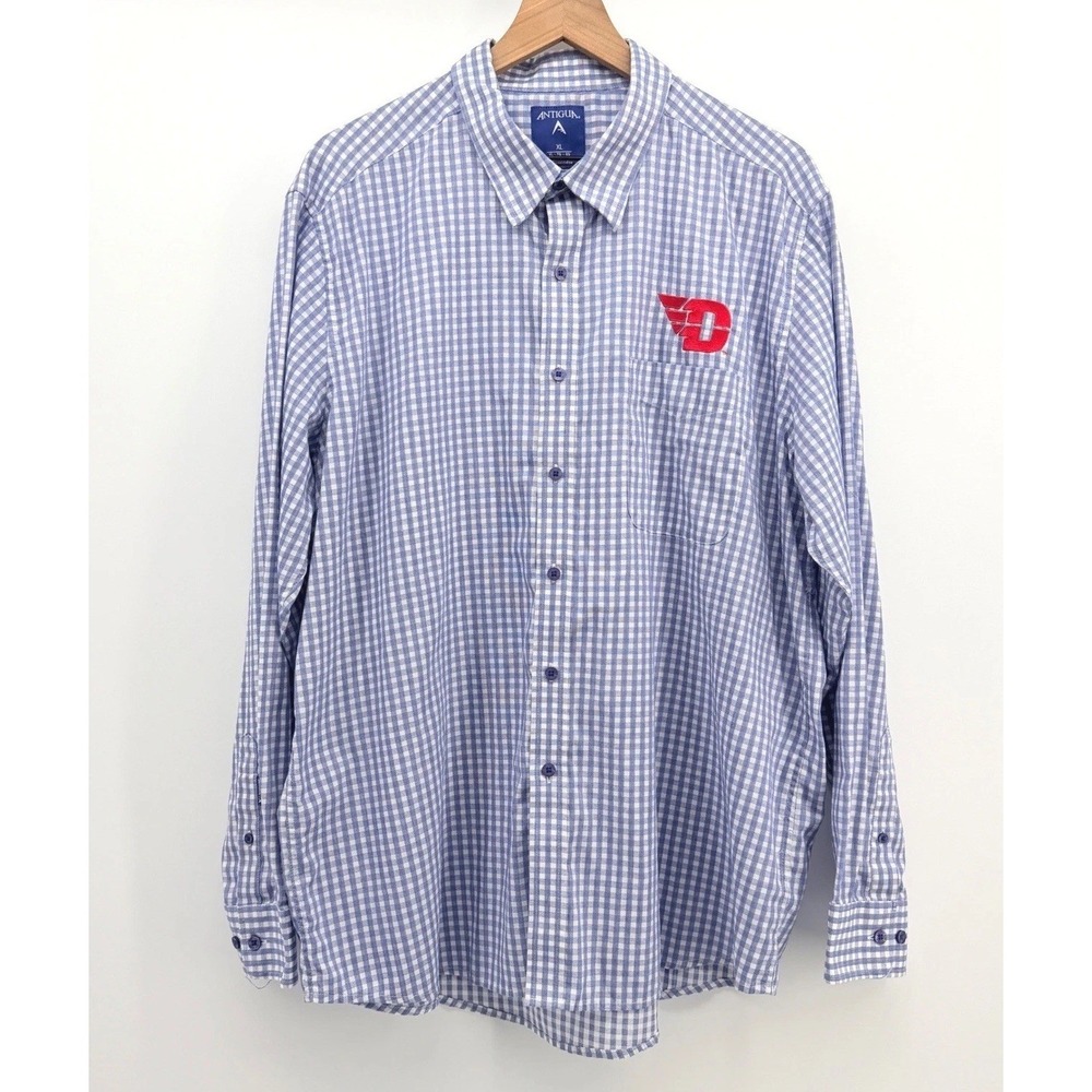 Dayton Flyers Antigua Shirt Men XL Blue Gingham Logo NCAA College Gameday - Picture 3 of 10